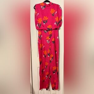 Zara Hot Pink Floral Jumpsuit with Orange and Green Print